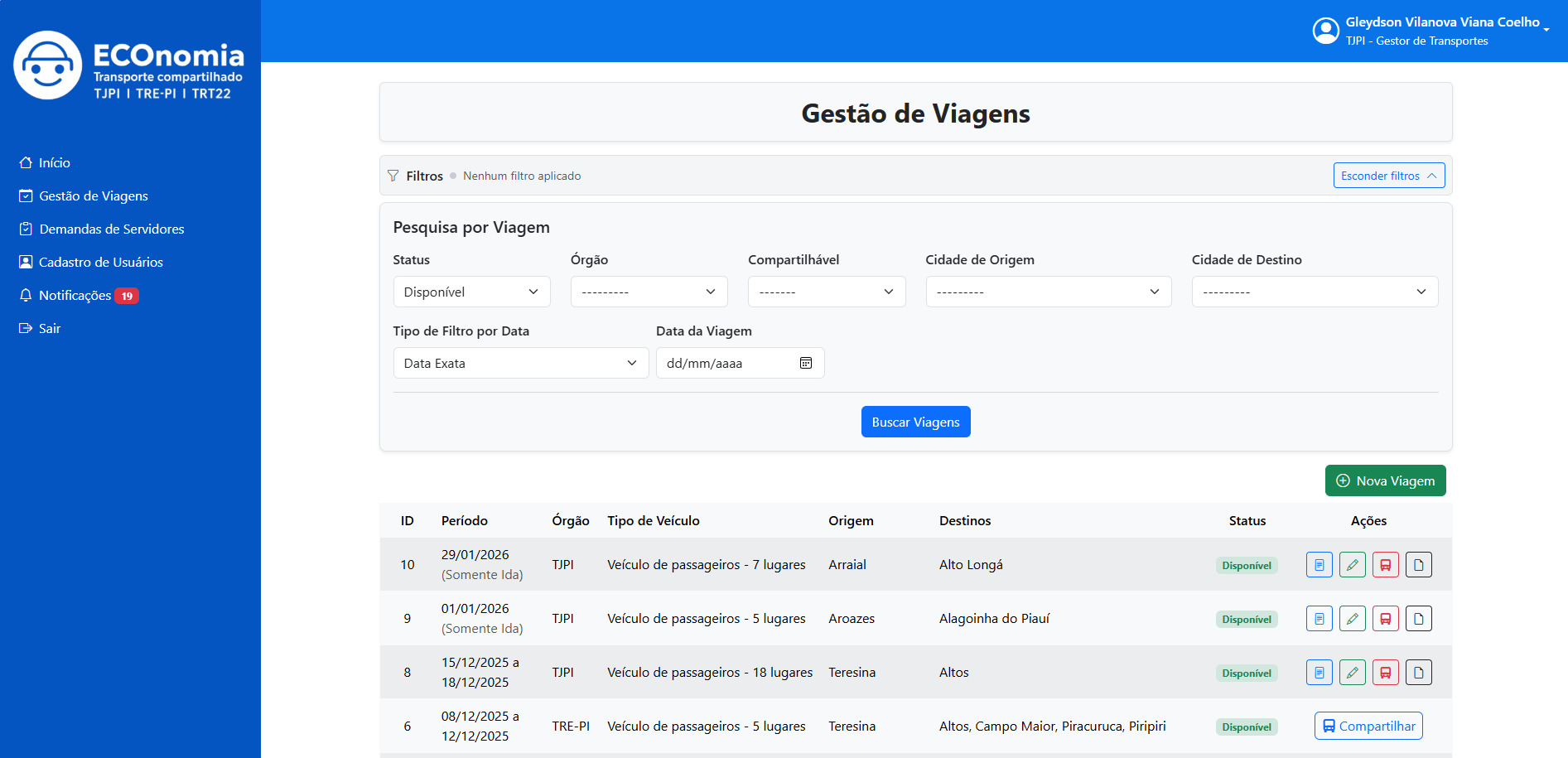 8. Gestão de viagens